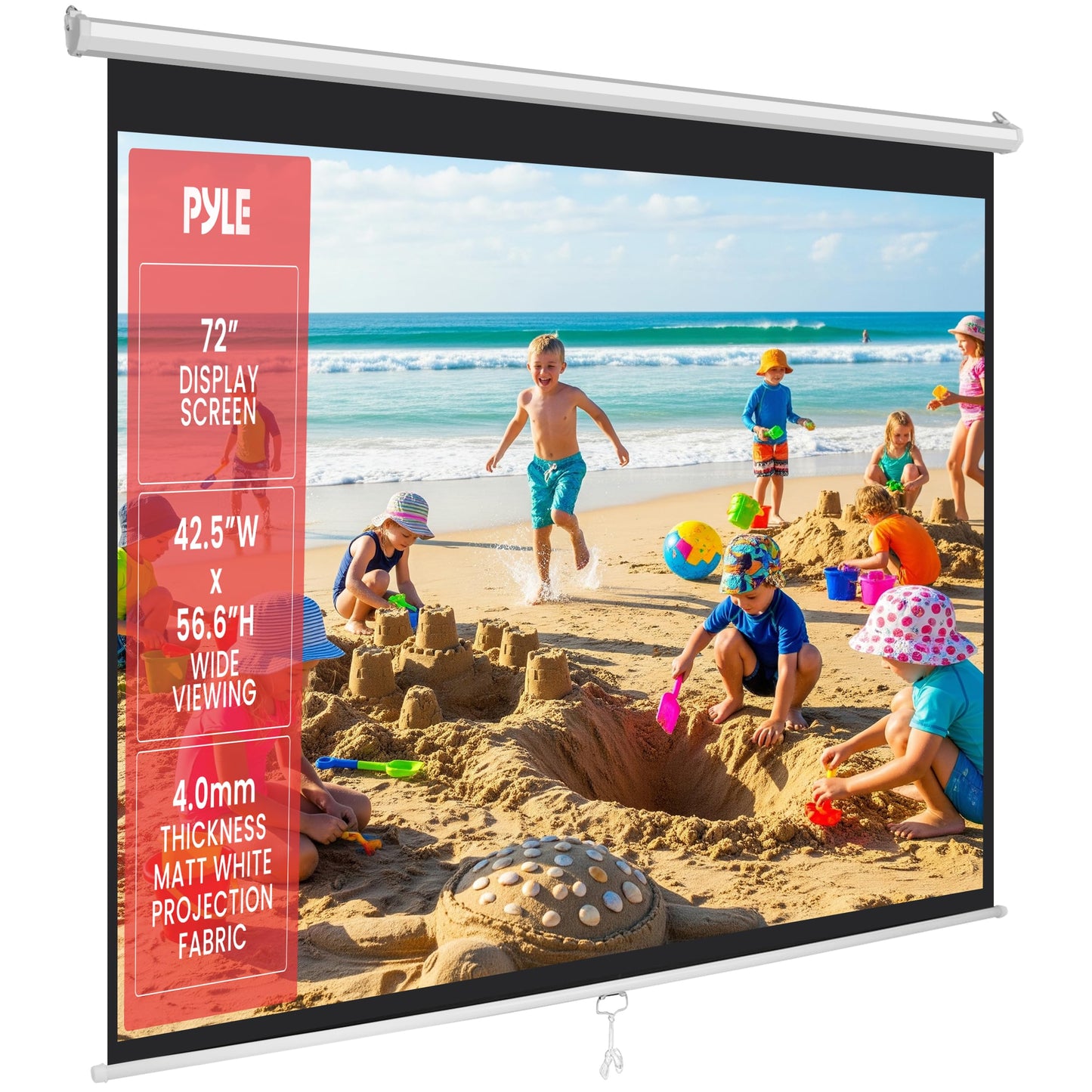 Pyle 72-Inch PRJSM7206.5 Manual Pull Down Projection Screen, Matte Finish, Ideal for Ceiling or Wall Mount
