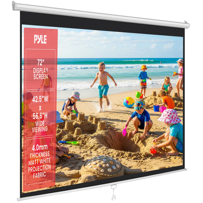 Pyle 72-Inch PRJSM7206.5 Manual Pull Down Projection Screen, Matte Finish, Ideal for Ceiling or Wall Mount