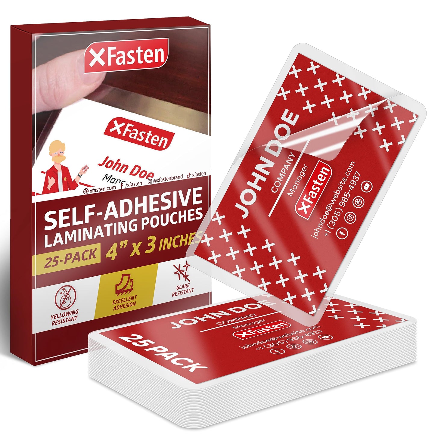 XFasten 25 Count Business Card Laminating Pouches 9.5 Mil Clear Non-Glare
