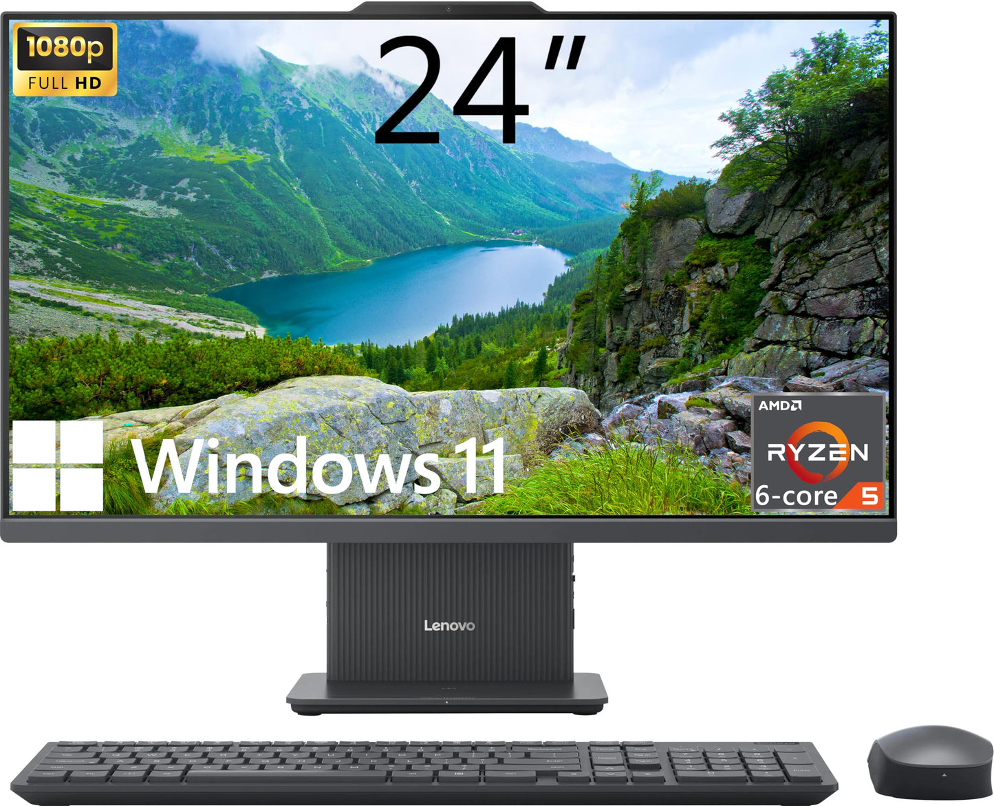 Lenovo IdeaCentre 24" AIO AMD Ryzen 5 7535HS 6C 16GB DDR5 512GB PCIe SSD Windows 11 Home