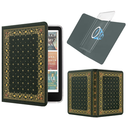 Vane Oak 7" Kindle Paperwhite Case with Auto Sleep/Wake, Magnetic Detachable, Slim PU Leather, Ornate Green