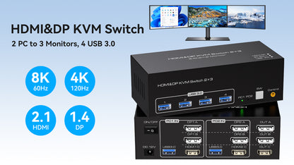 ATLAHET 5.85 x 2.5 x 1.9 inches SW232-2 8K 60Hz KVM Switch HDMI+DP 1.4