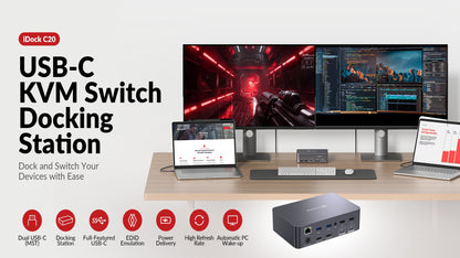 v AV Access iDock-C20-US KVM Switch 2 Monitors 4K@60Hz 120W USB-C Docking Station KVM