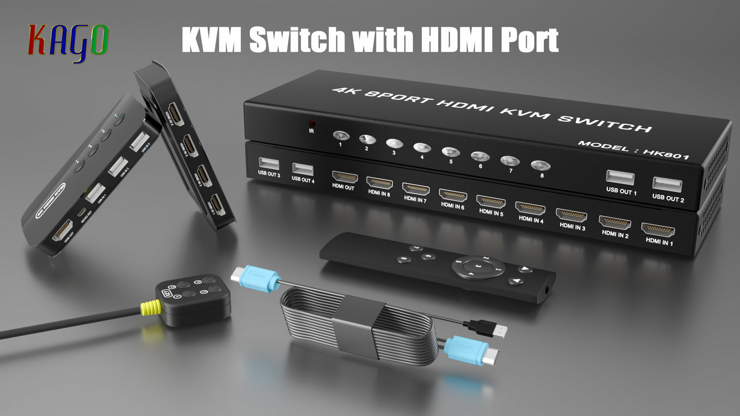 KAGO 4-Port HDMI KVM Switch HK401 5V 1A Tabletop Touch Control PC Connector