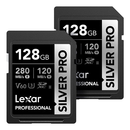 Lexar 128GB SILVER PRO SD Card UHS-II Class 10 Model LSDSIPR128G-B2NNU