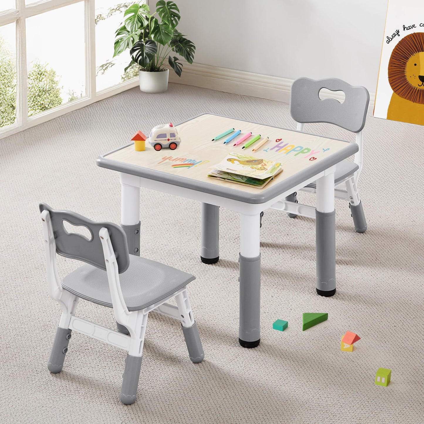 CuFun 2 Chairs YC-6060 Kids Table & Chairs Set Height Adjustable Activity Table